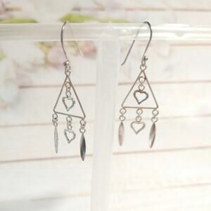 14k rose gold Sterling Silver 925 Dangle Drop Earrings Hearts Love Triangle Hook